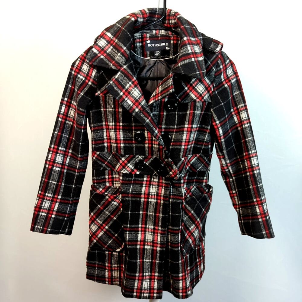 Rothschild Plaid Hooded Pea Coat | Girls 7/8 | Detachable Hood